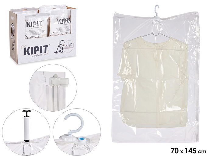 Kipit Bolsa de Vacío para Almacenamiento y Viaje 70x145 cm con Percha Transparente (Set de 36) Kipit Bolsa de Vacío para Almacenamiento y Viaje 70x145 cm con Percha Transparente (Set de 36)
