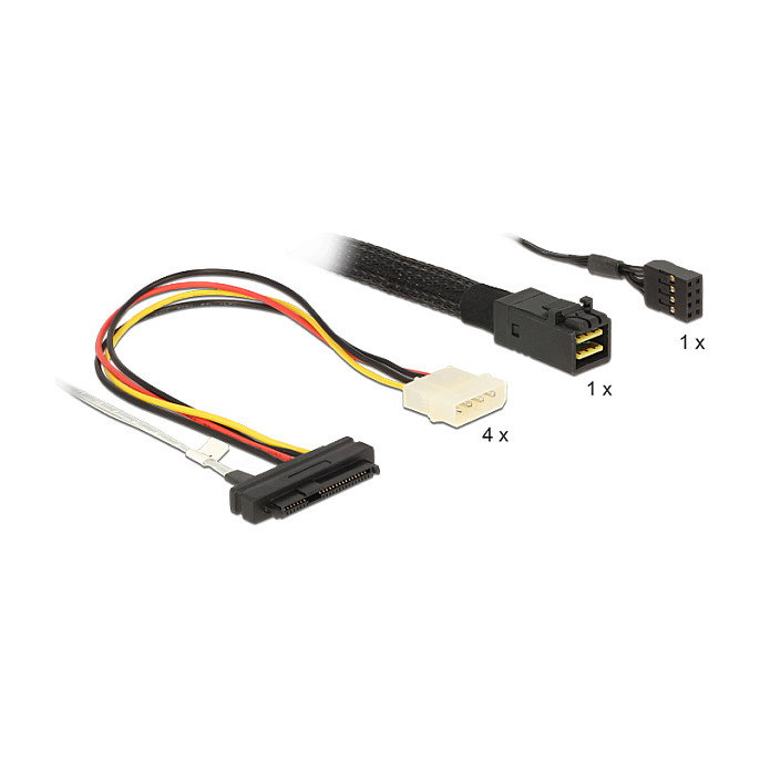 DeLOCK 83390 Cable Mini SAS HD SFF-8643 a 4 x SAS SFF-8482 + Power + Sideband, 0,5 m