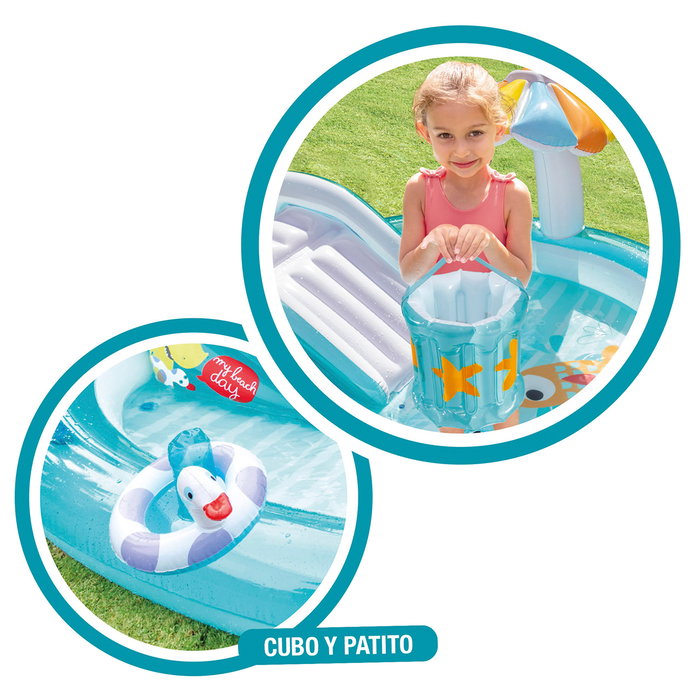 Intex Centro de Juegos Cocodrilo con Tobogán 57165NP - Piscina Infantil Multijuegos 201x170x84 cm