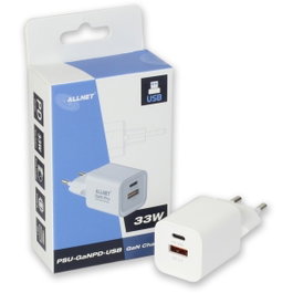 ALLNET Cargador de red GaN 33W con USB-C PD y USB-A QC (Enchufe EU) 