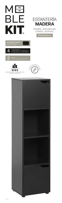 Inde Estantería Cubo 4 Compartimentos con 2 Puertas Mueble Kit, 30x29x120 cm