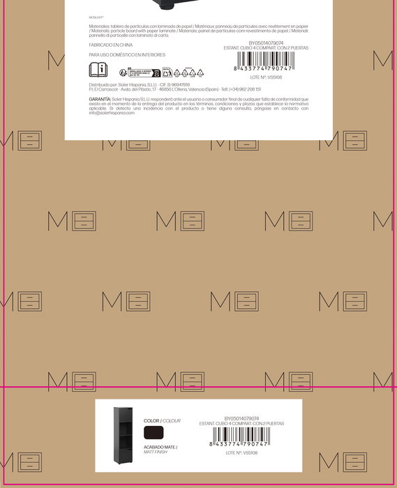 Inde Estantería Cubo 4 Compartimentos con 2 Puertas Mueble Kit, 30x29x120 cm