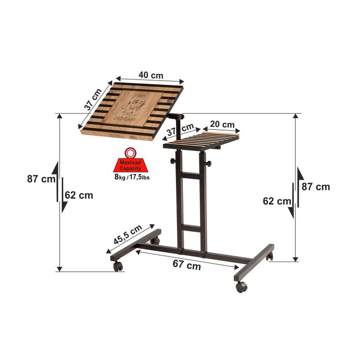 Hanah Home 768 - Atlantic Escritorio de Pie para Portátil Ajustable Altura y Ángulo con Ruedas Diseño Industrial Pino Atlántico y Negro 67x45.5x87 cm Hanah Home 768 - Atlantic Escritorio de Pie para Portátil Ajustable Altura y Ángulo con Ruedas Diseño Industrial Pino Atlántico y Negro 67x45.5x87 cm