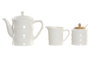 DKD Home Decor Set de 4 Teteras de Porcelana y Bambú Blanco