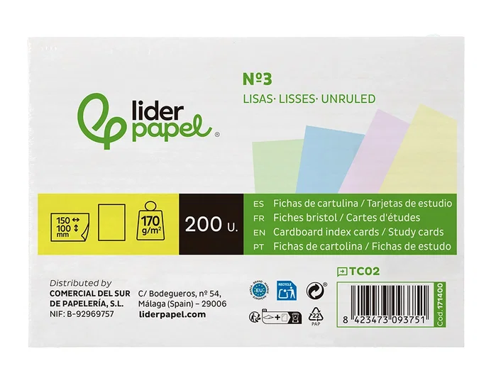 Liderpapel Tarjetas de Estudio Flashcards Lisas Colores Pastel 170g Liderpapel Tarjetas de Estudio Flashcards Lisas Colores Pastel 170g