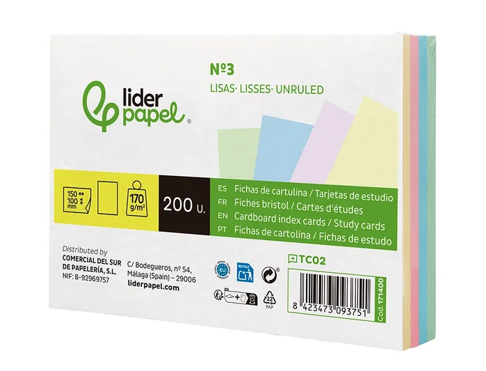 Liderpapel Tarjetas de Estudio Flashcards Lisas Colores Pastel 170g Liderpapel Tarjetas de Estudio Flashcards Lisas Colores Pastel 170g