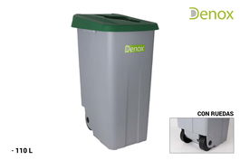 Denox Cubo Basura Reciclaje 110L Abierto Verde 41 cm (Ancho) x 89 cm (Alto) x 58 cm (Largo) (2 Unidades)