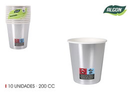 Algon Set 10 Vasos Cartón Plata 200 cc (7,3 x 8 x 7,3 cm) (36 Unidades)