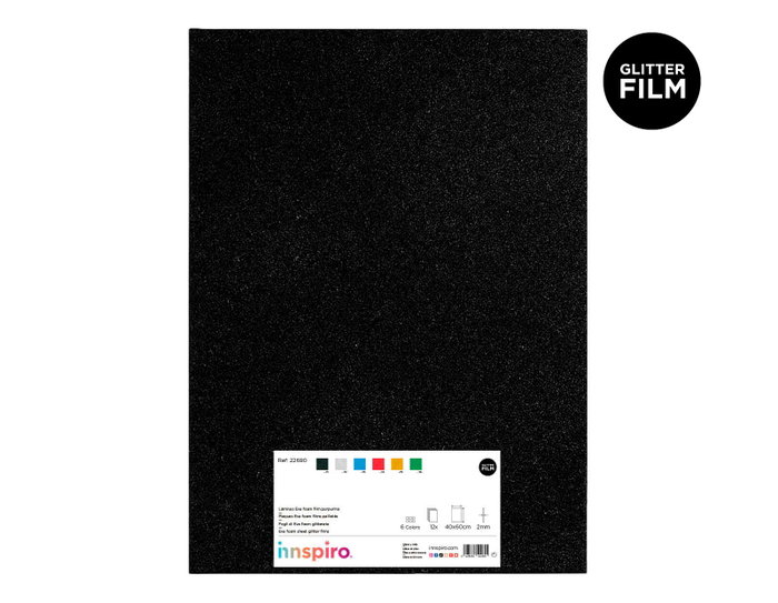 Innspiro Set de 12 Láminas de Goma EVA con Film de Purpurina, 6 Colores Surtidos, 40x60 cm