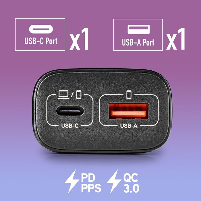 NGS ERA 45W BLACK Cargador de Pared GaN con USB-C y USB-A Negro