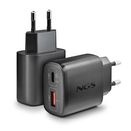 NGS Cargador de Pared GaN 45W USB-C y USB-A Negro
