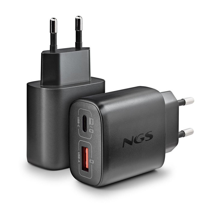 NGS ERA 45W BLACK Cargador de Pared GaN con USB-C y USB-A Negro