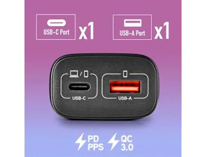 NGS ERA 45W BLACK Cargador de Pared GaN con USB-C y USB-A Negro
