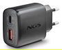 NGS ERA Cargador GaN de Pared 45W Negro con 1 Puerto USB-C (Power Delivery/PPS) y 1 Puerto USB-A (Quick Charge 3.0) para Smartphone, Tablet y Portátil - Carga Rápida