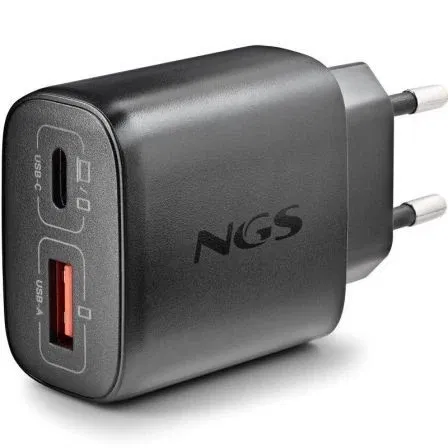 NGS Cargador de Pared GaN ERA 45W BLACK, 45W, 2 Puertos (USB-C + USB-A), Carga Rápida