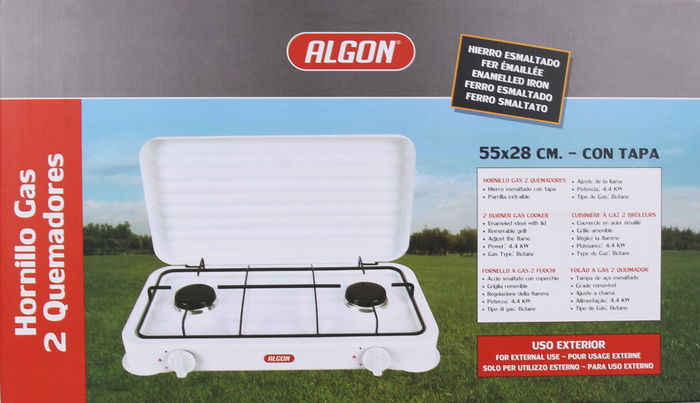 Algon Bbq Hornillo 2 Fuegos Gas C/Tapa 55 x 31 x 6,5 cm (2 Unidades)