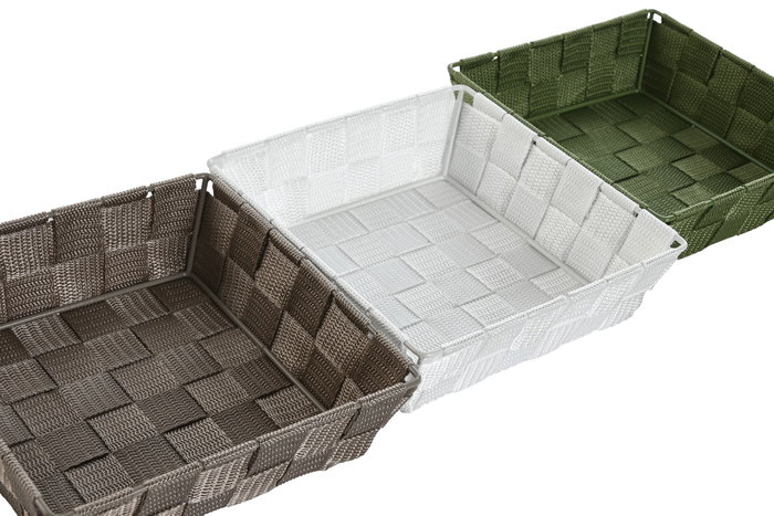 DKD Home Decor Surtido de 3 Cestas de PP y Metal Brillante 19x19x6 cm