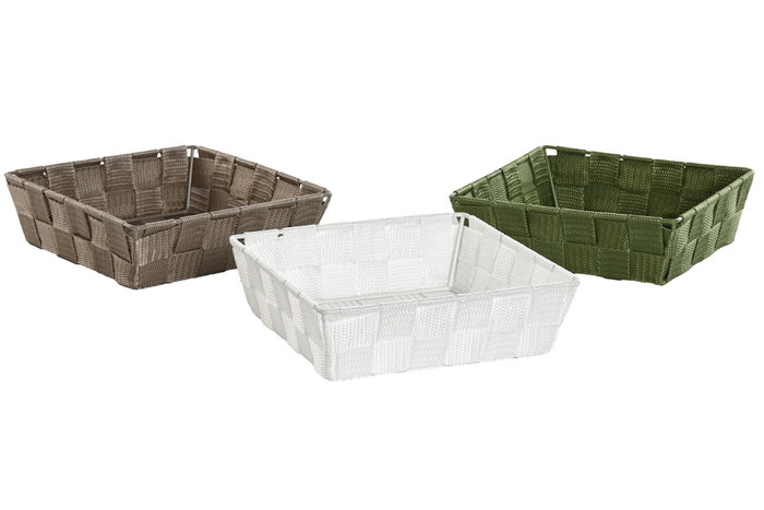 DKD Home Decor Surtido de 3 Cestas de PP y Metal Brillante 19x19x6 cm