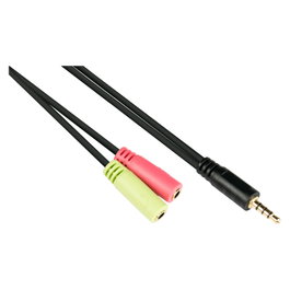 Alcasa AD-HS03 Adaptador de Auriculares OMTP a CTIA, 3.5mm Macho a 2x 3.5mm Hembra, Cable Negro de 0.2m