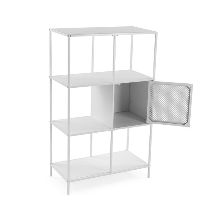 Versa Estanteria 4 Baldas Blanca con Cajon 34x112x68 cm Madera MDF Metal Estilo Minimal