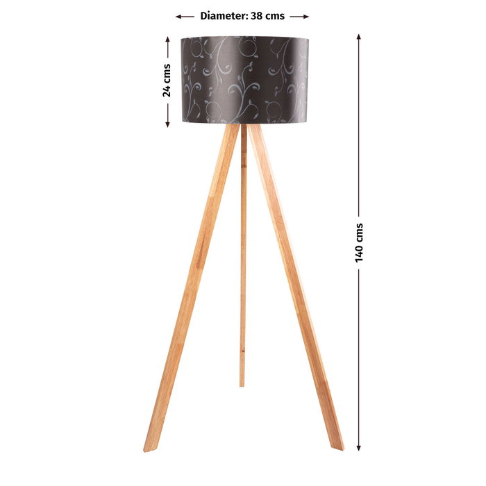 Lámpara de Suelo Trípode de Madera Kano-1 con Pantalla de Tela y Casquillo E27 [OPV-780SGN2435]