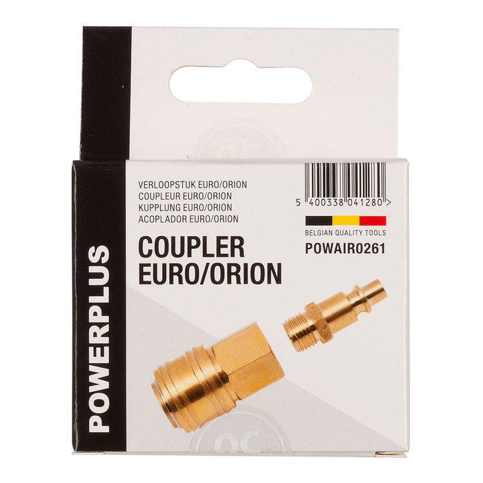 Powerplus Adaptador Latón Euro Hembra a Orión Macho 1/4 Pulg, 2 Piezas Conectores Aire Comprimido Powerplus Adaptador Latón Euro Hembra a Orión Macho 1/4 Pulg, 2 Piezas Conectores Aire Comprimido