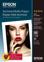 Epson Papel Mate Larga Duracion (Archival Matte Paper) A3, 50 Hojas de 189g.