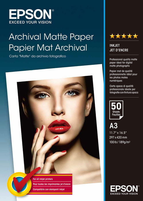 Epson Papel Mate Larga Duracion (Archival Matte Paper) A3, 50 Hojas de 189g. Epson Papel Mate Larga Duracion (Archival Matte Paper) A3, 50 Hojas de 189g.
