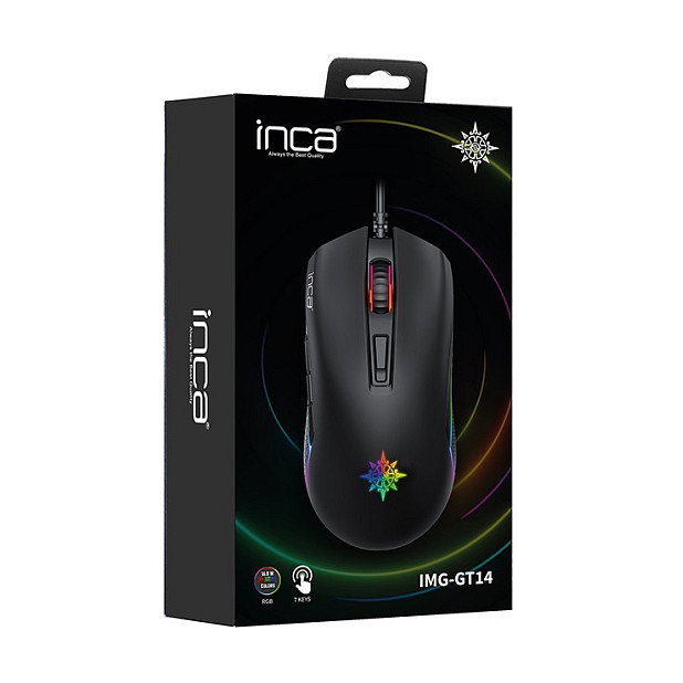 Inca IMG-GT14 Ratón Gaming 3600 DPI RGB 7 Botones USB Negro