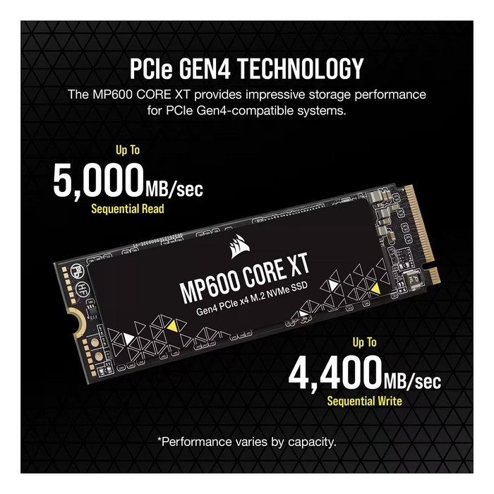 Corsair MP600 CORE XT SSD 4TB M.2 PCIe 4.0 NVMe - Velocidades de Lectura 5000 MB/s y Escritura 4400 MB/s - Memoria QLC 3D NAND - Factor de Forma 2280