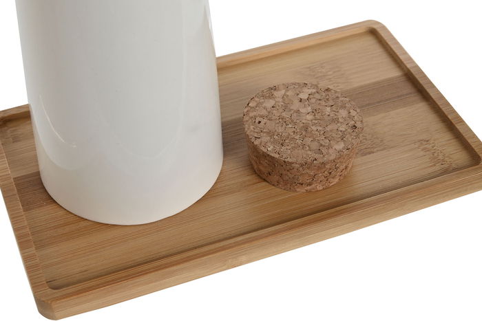 DKD Home Decor Aceitera Set de 3 Piezas Blanco Natural Gres Bambú 12 x 18 x 20.6 cm