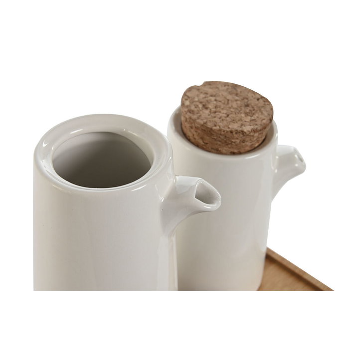 DKD Home Decor Set de 3 Aceiteras de Gres y Bambú Blanco DKD Home Decor Set de 3 Aceiteras de Gres y Bambú Blanco