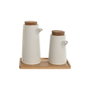 DKD Home Decor Set de 3 Aceiteras de Gres y Bambú Blanco