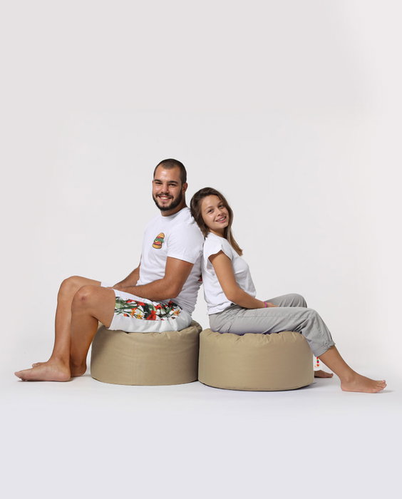 Atelier Del Sofa Puf de Jardín Mink, Exterior Impermeable, 100% Poliéster, Diámetro 55cm, Altura 30cm