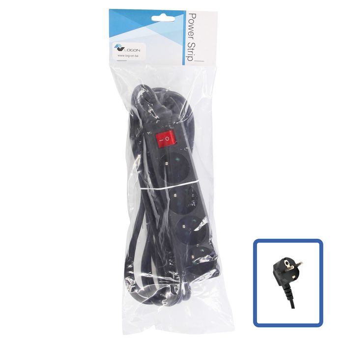 Logon Professional LPS130 Regleta de 4 Tomas de Corriente, Negro, Cable de 5 Metros Logon Professional LPS130 Regleta de 4 Tomas de Corriente, Negro, Cable de 5 Metros