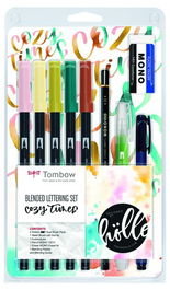 Set Lettering Tombow Cozy Times 5 Rot. Abt Dual Brush + 1 Pincel Water Brush + 1 Lapiz Grafito + 1 Rot. Caligrafia Duro Y Blando + 1 Goma + Paleta De Mezclas Y Manual Instrucciones B/10