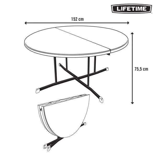 Lifetime Mesa Redonda Plegable por la Mitad D152 cm Lifetime Mesa Redonda Plegable por la Mitad D152 cm