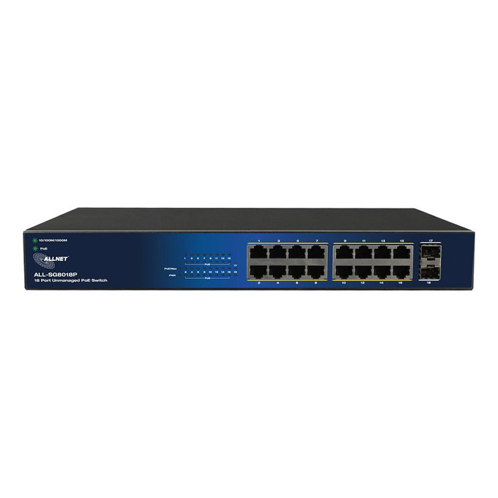 ALLNET ALL-SG8018P Switch PoE Gigabit Ethernet 16 Puertos + 2 Uplink No Administrado L2 240W