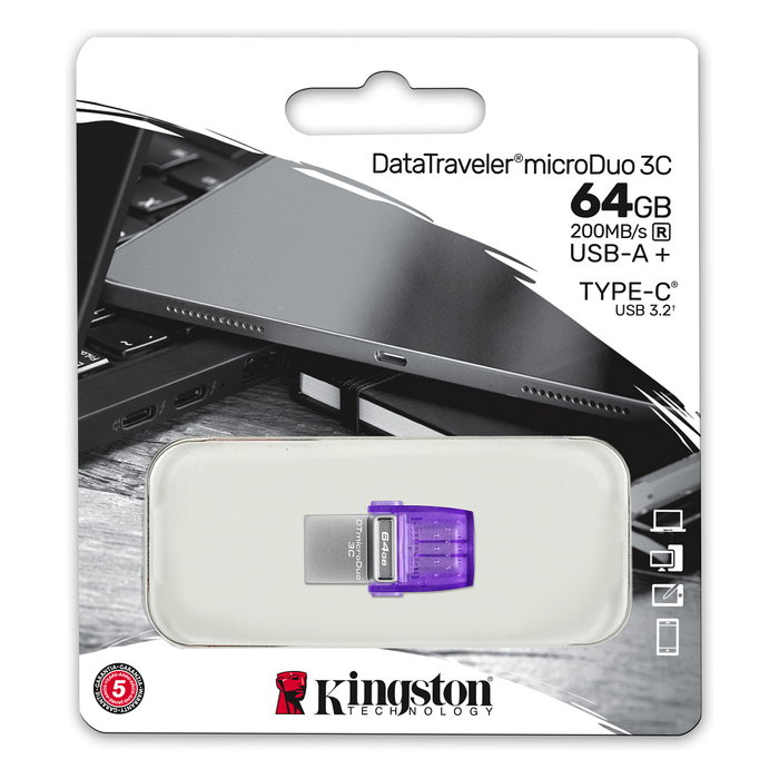 Kingston DataTraveler microDuo 3C 64 GB USB Type-C y Type-A Kingston DataTraveler microDuo 3C 64 GB USB Type-C y Type-A