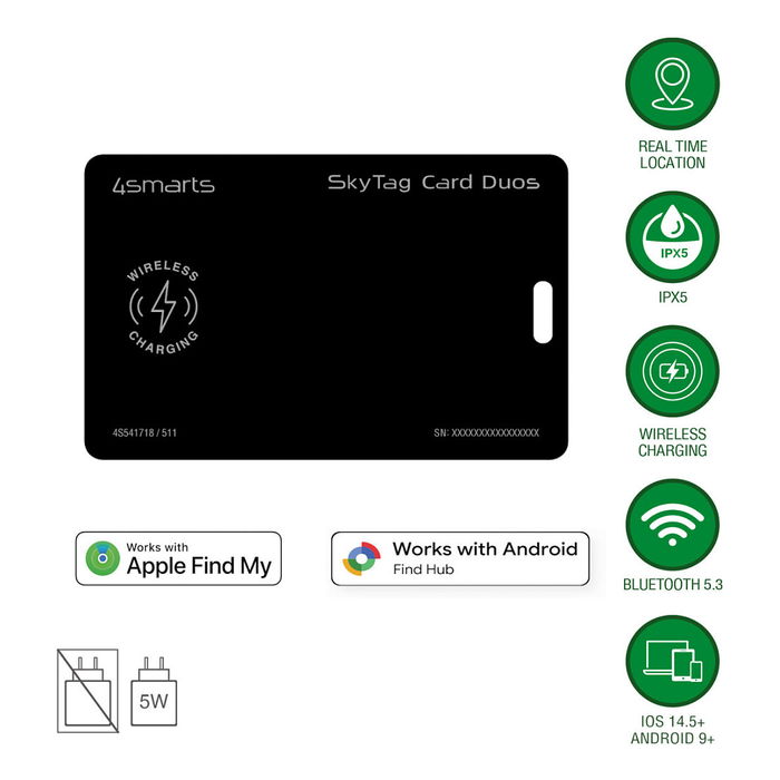4smarts SkyTag Card Duos ReCharge Localizador de Cartera Negro