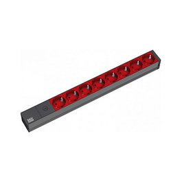 Bachmann H05VV-F Regleta de Conexiones Aluminio 19" 8 Salidas Schuko 10A Cable 2m Negro-Rojo