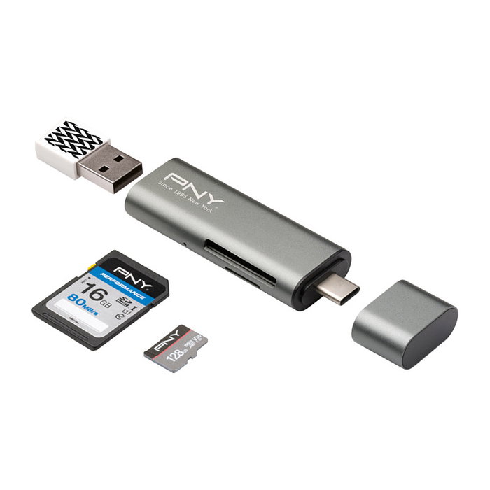 PNY R-TC-UA-3N1E01-RB Lector de Tarjetas USB-C, USB 3.2 Gen 1, Compatible con SD, microSD, Metálico PNY R-TC-UA-3N1E01-RB Lector de Tarjetas USB-C, USB 3.2 Gen 1, Compatible con SD, microSD, Metálico