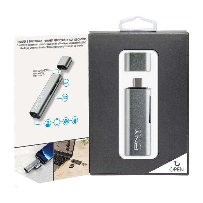 PNY R-TC-UA-3N1E01-RB Lector de Tarjetas USB-C, USB 3.2 Gen 1, Compatible con SD, microSD, Metálico PNY R-TC-UA-3N1E01-RB Lector de Tarjetas USB-C, USB 3.2 Gen 1, Compatible con SD, microSD, Metálico