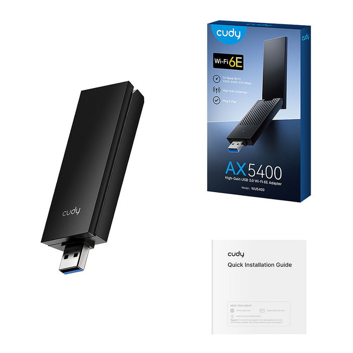 Cudy WU5400 Adaptador USB 3.0 Wi-Fi 6E (802.11ax) AX5400 Doble Banda 2.4/5 GHz, Negro, para PC Windows Cudy WU5400 Adaptador USB 3.0 Wi-Fi 6E (802.11ax) AX5400 Doble Banda 2.4/5 GHz, Negro, para PC Windows