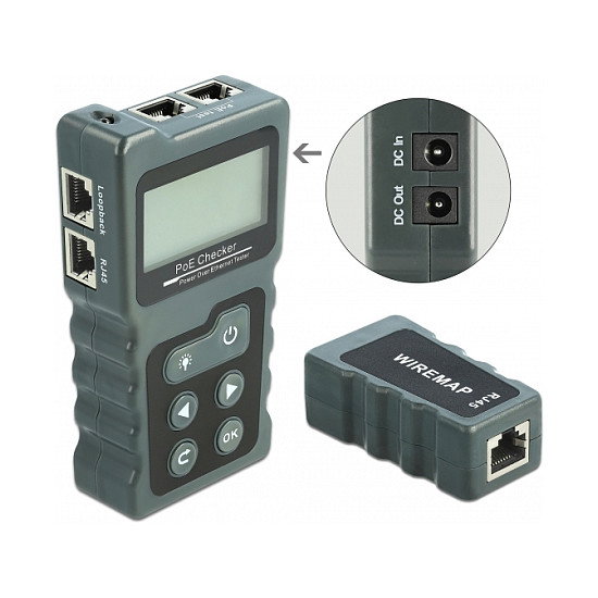 DeLOCK Probador de cables RJ45, PoE y DC con pantalla LCD DeLOCK Probador de cables RJ45, PoE y DC con pantalla LCD