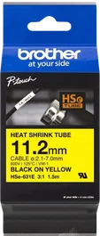 Brother HSe-631E Cinta de rotulación tubular negro sobre amarillo (11,2 mm)