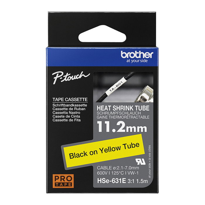 Brother HSe-631E Cinta termorretráctil Negro sobre Amarillo
