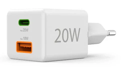 Hama Cargador de pared 20 W con doble puerto USB-C y USB-A, Blanco Hama Cargador de pared 20 W con doble puerto USB-C y USB-A, Blanco