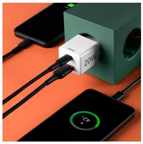 Hama Cargador Rápido USB 00201991 de 20W con Power Delivery y Quick Charge, 2 Puertos (USB-C + USB-A), Compacto, Blanco, Compatible con Smartphone y Tablet