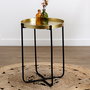 Home Deco Factory Mesa Auxiliar Mirage Hierro Bandeja Dorada Martillada Patas Negras Plegable Diámetro 35 cm Alto 45 cm